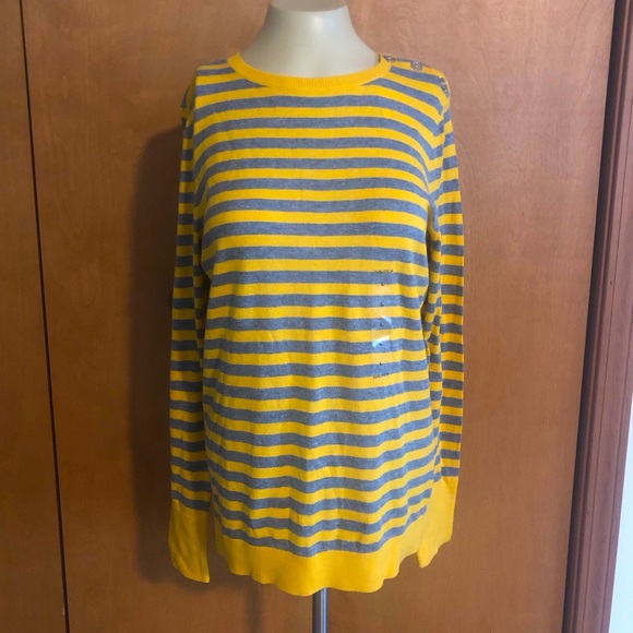 Nautica Women's Striped Quarter-Button Sweater White Size Large